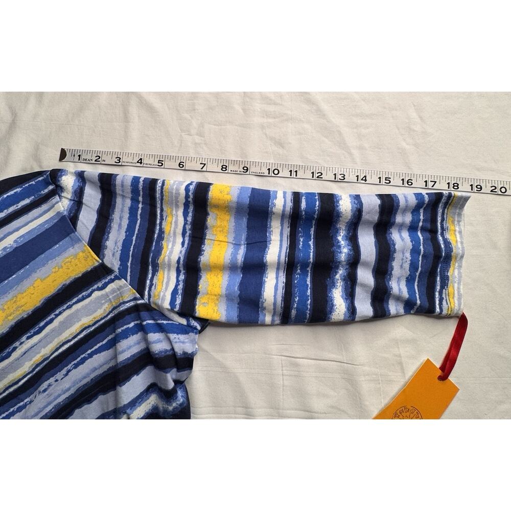 Ruby Rd XL Top Blue Yellow Stripe 3/4 Sleeve V-neck Silver Studs Runs Small - Picture 6 of 11